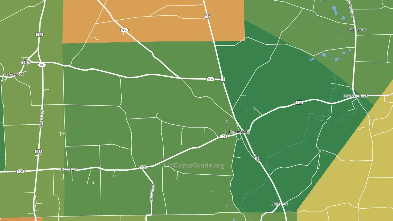 Harlansburg, PA Map of Burglary Rates