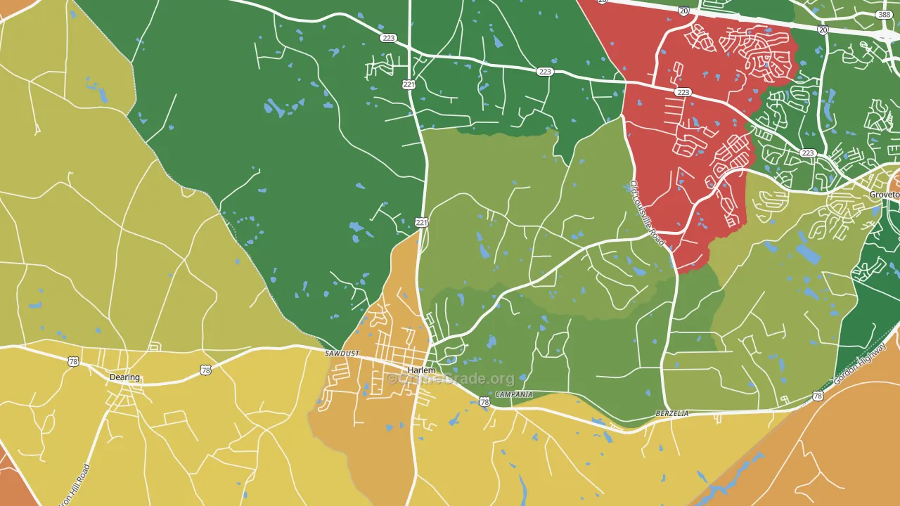 Harlem, GA Map of Burglary Rates