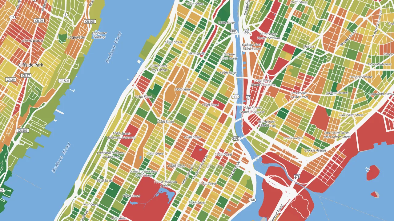 Harlem, Manhattan, NY Map of Burglary Rates