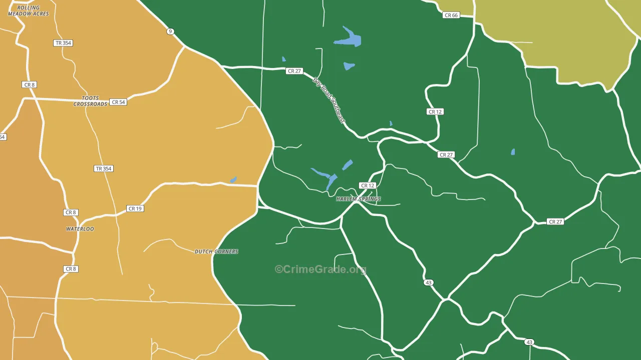 Harlem Springs, OH Map of Burglary Rates
