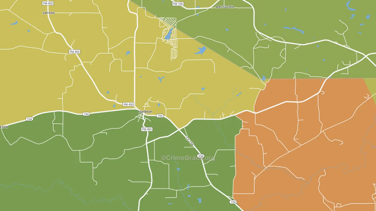 Harleton, TX Map of Burglary Rates