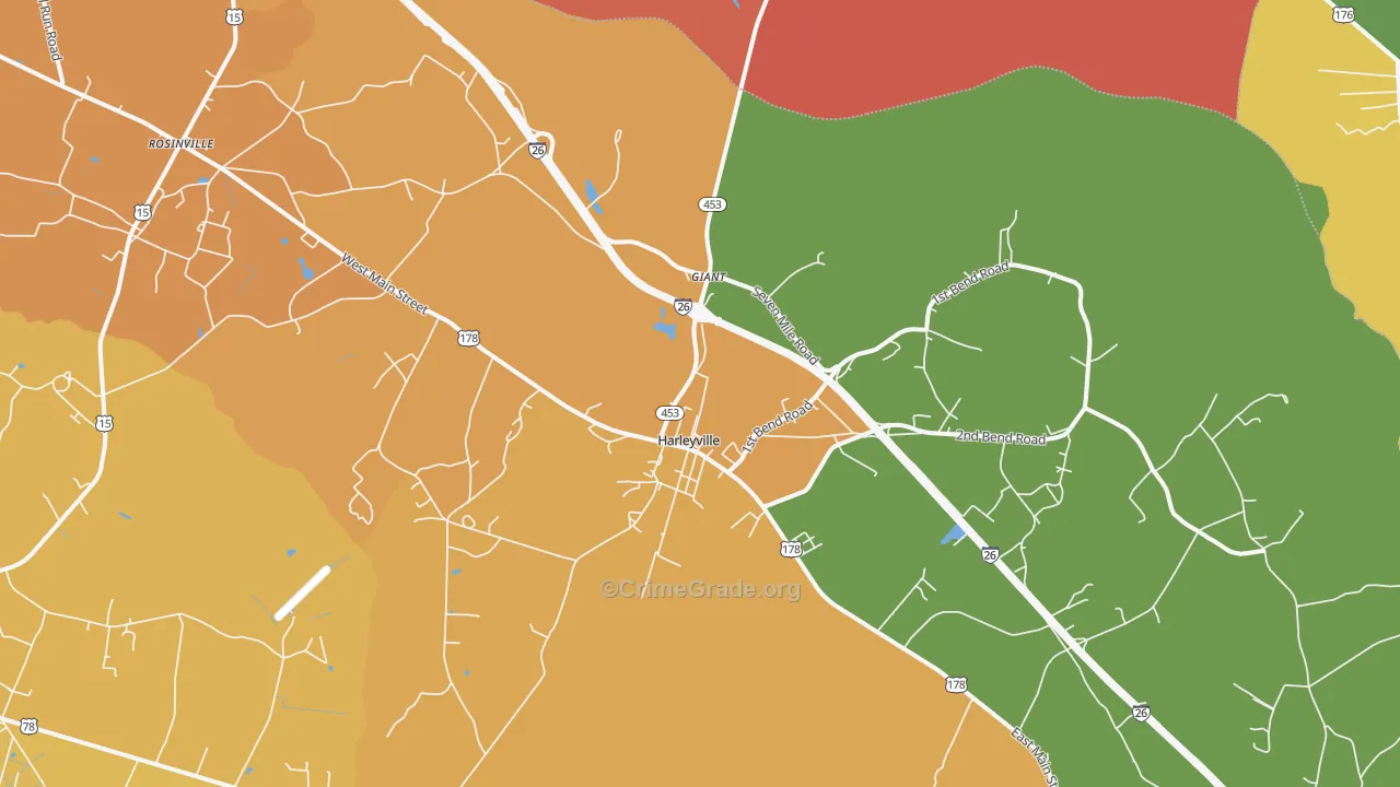 Harleyville, SC Map of Burglary Rates