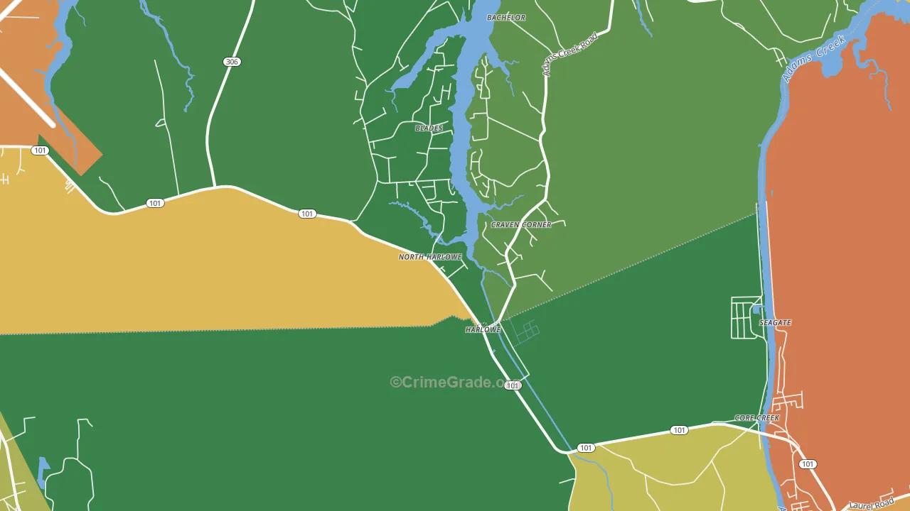 Harlowe, NC Map of Burglary Rates