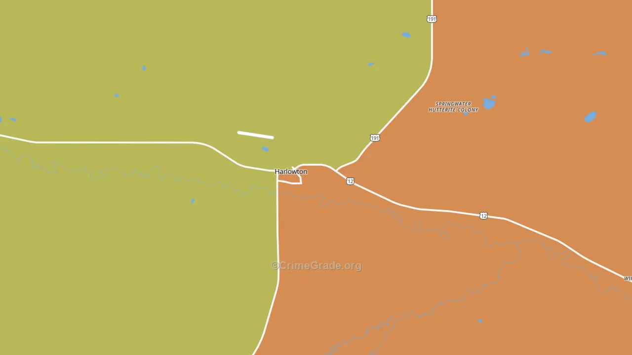 Harlowton, MT Map of Burglary Rates