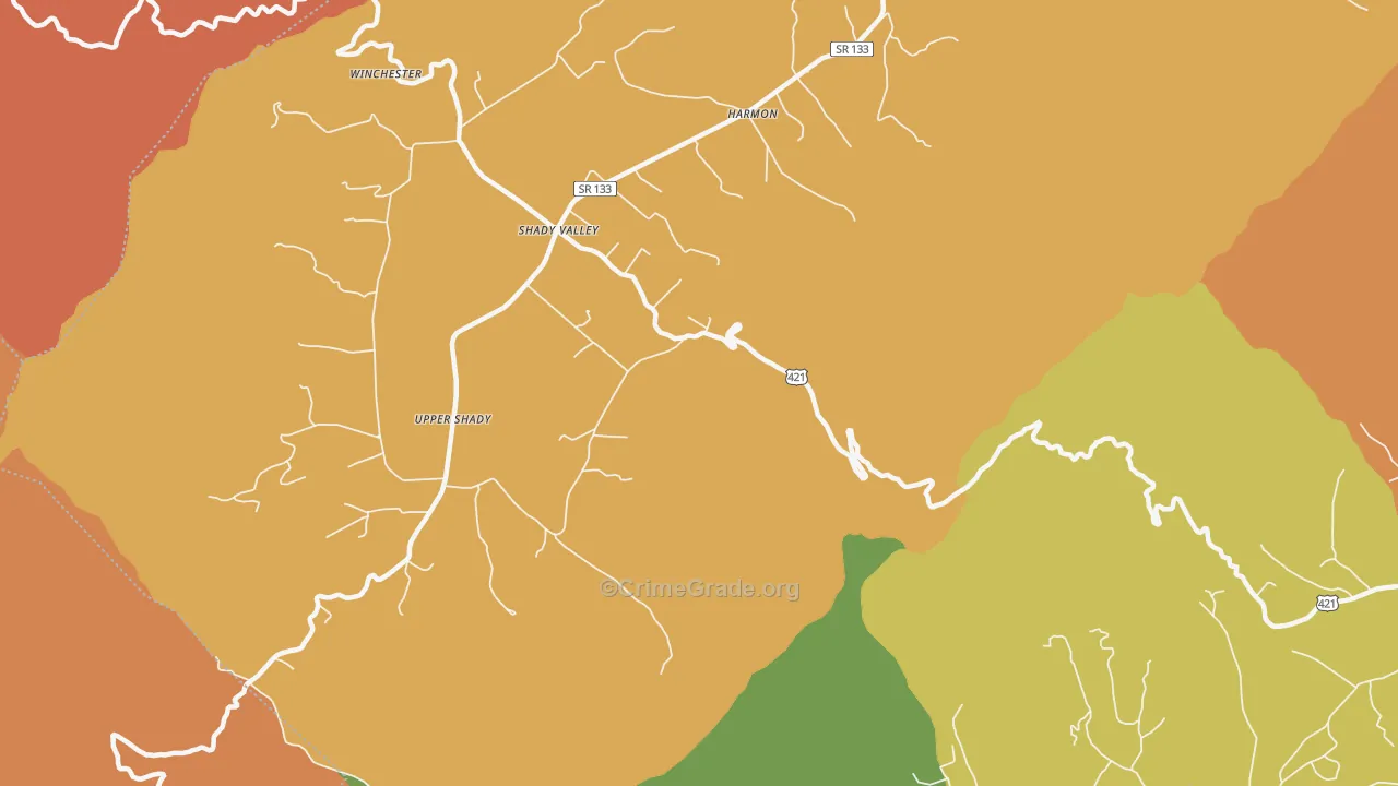 Harmon, TN Map of Burglary Rates