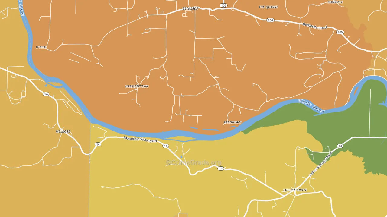 Harmontown, AR Map of Burglary Rates