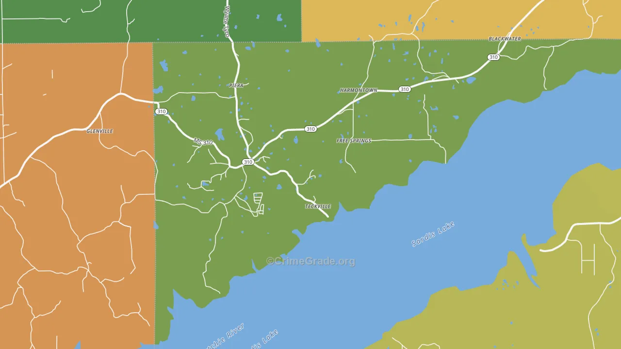 Harmontown, MS Map of Burglary Rates