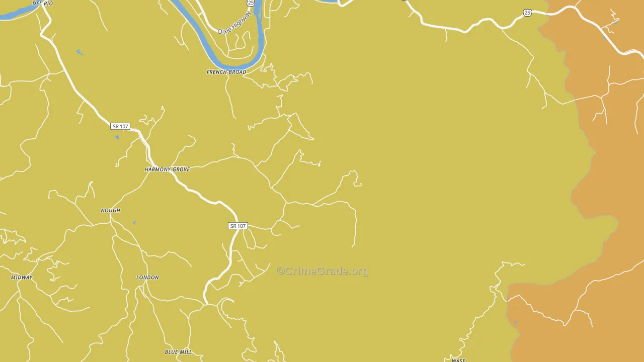 Harmony Grove, TN Map of Burglary Rates
