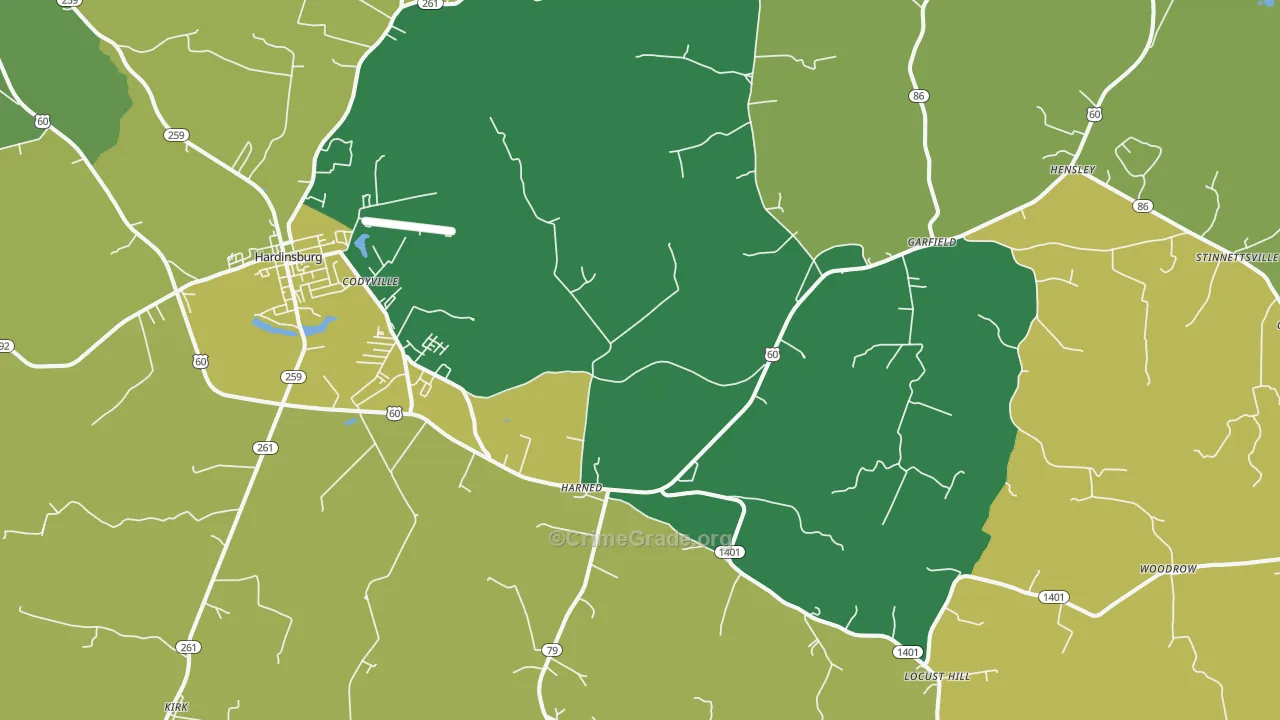 Harned, KY Map of Burglary Rates
