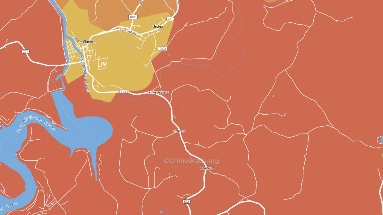 Harnedsville, PA Map of Burglary Rates