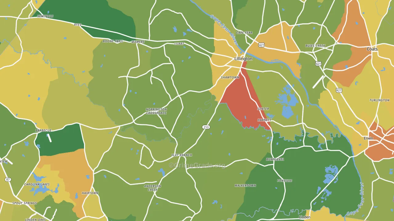 Harnett County, NC Map of Burglary Rates