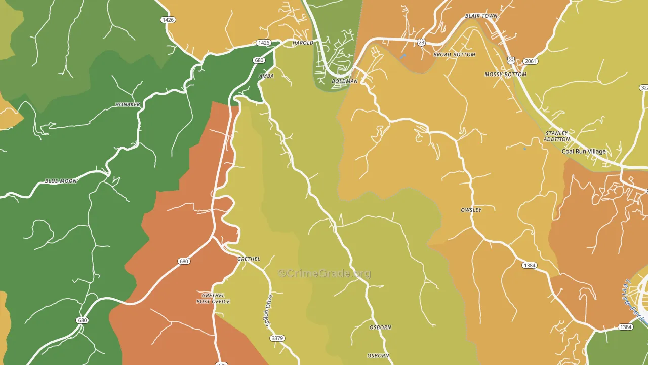 Harold, KY Map of Burglary Rates