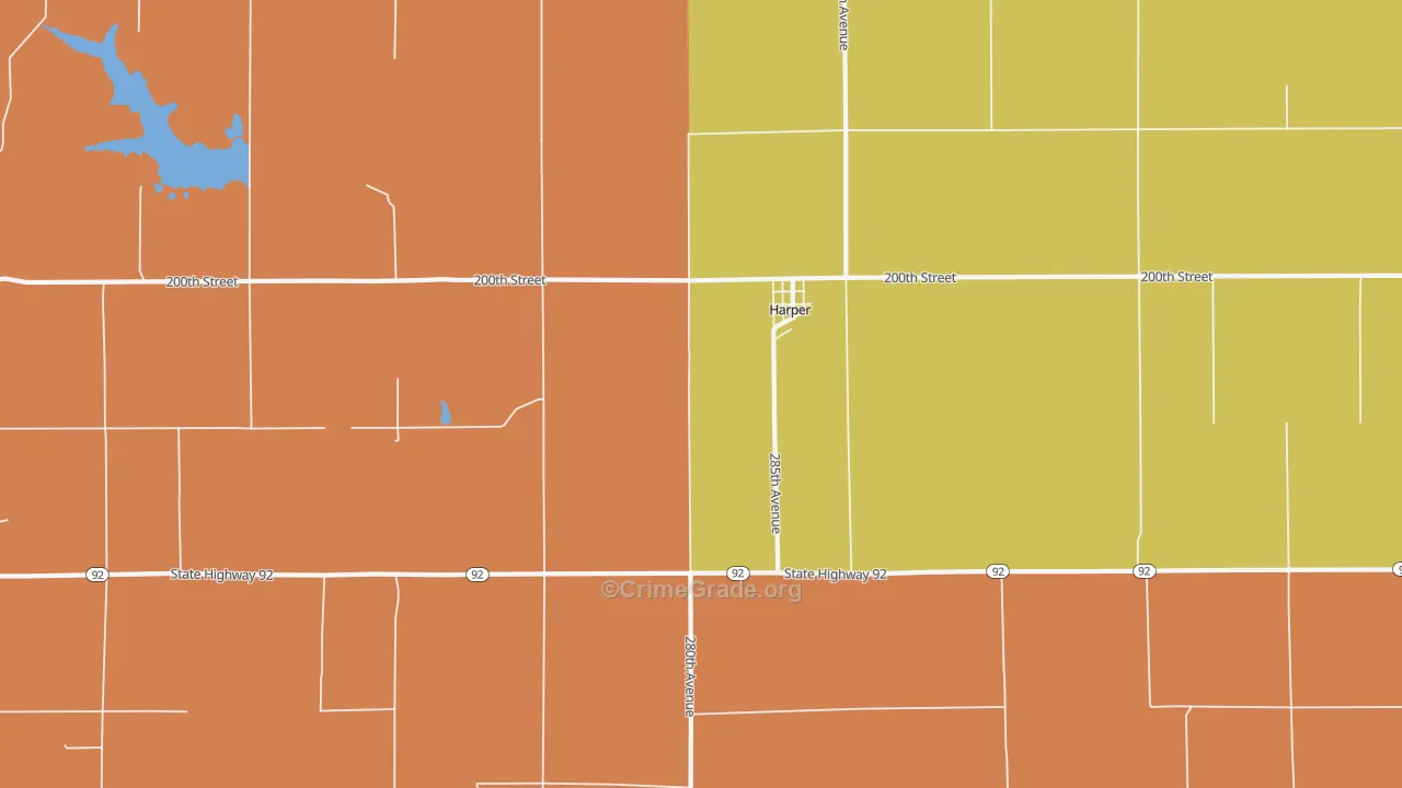 Harper, IA Map of Burglary Rates