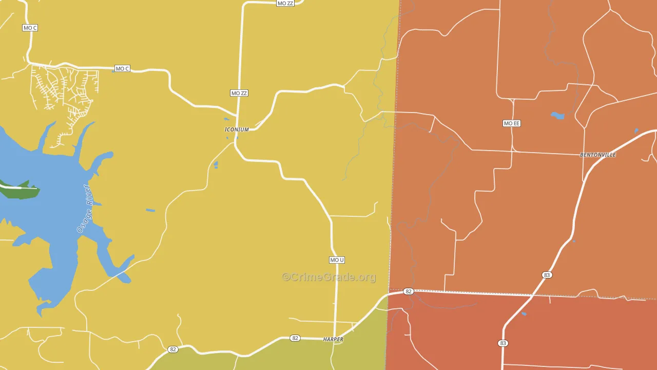 Harper, MO Map of Burglary Rates
