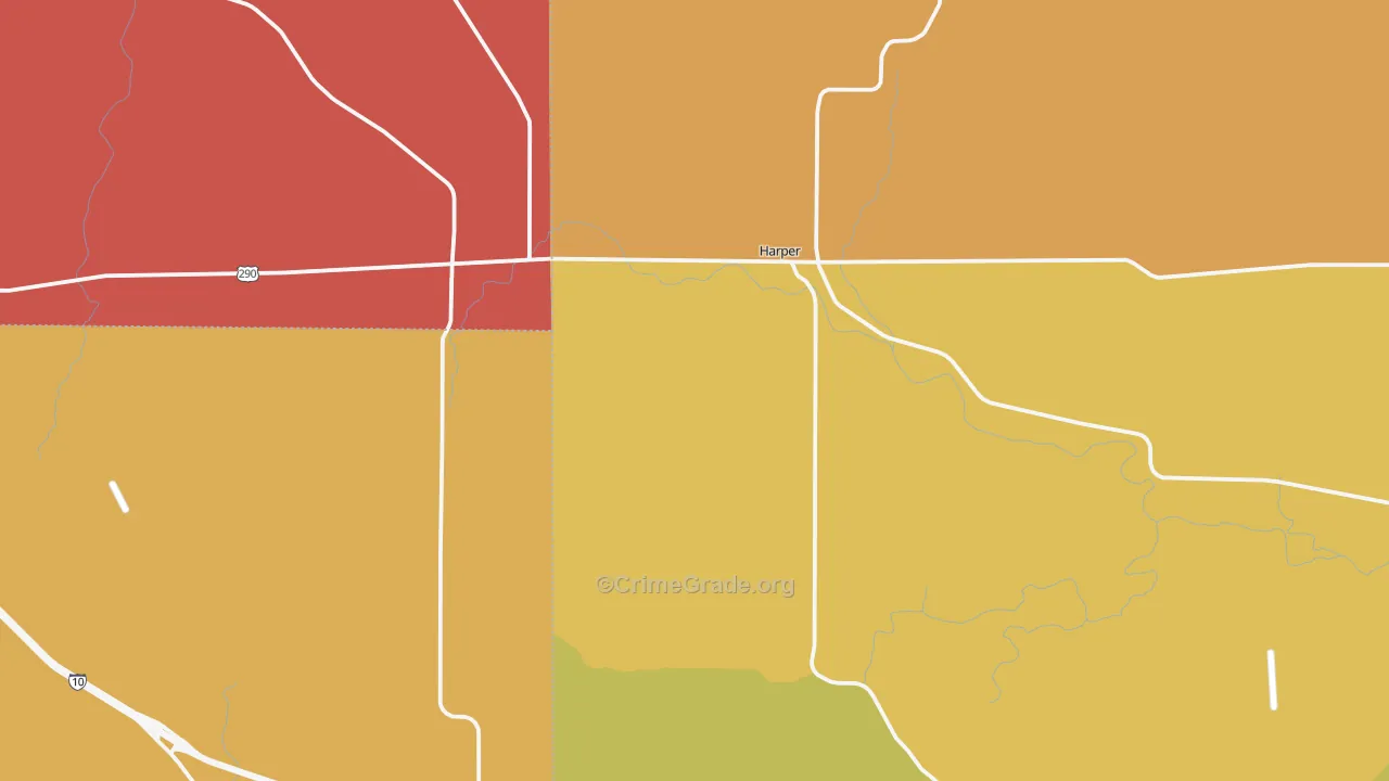 Harper, TX Map of Burglary Rates