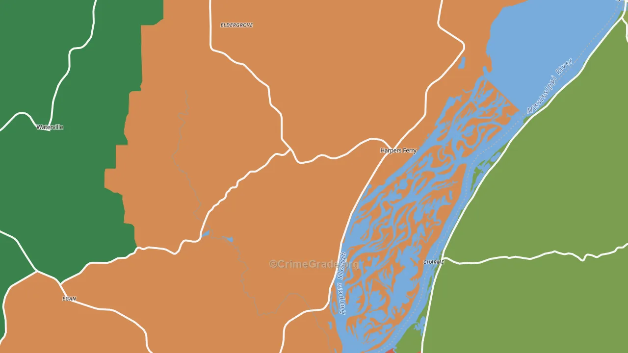 Harpers Ferry, IA Map of Burglary Rates