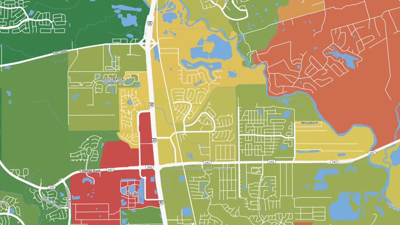 Harper's Landing, Conroe, TX Map of Burglary Rates