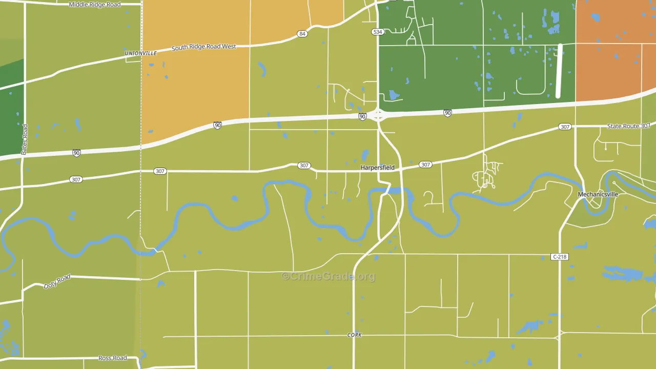 Harpersfield, OH Map of Burglary Rates