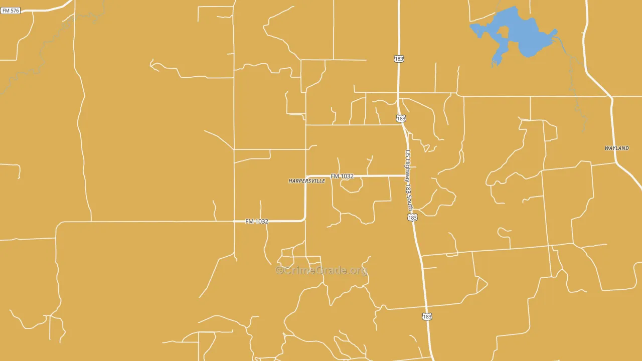 Harpersville, TX Map of Burglary Rates