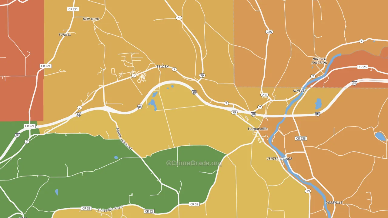 Harpursville, NY Map of Burglary Rates