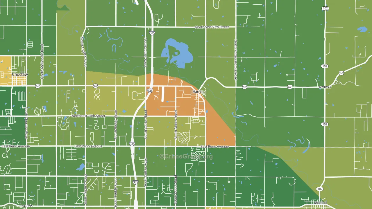 Harrah, OK Map of Burglary Rates