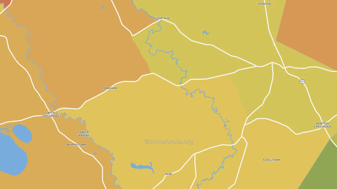 Harrells, NC Map of Burglary Rates