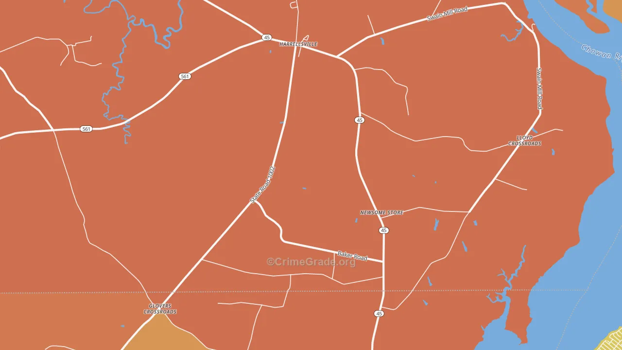 Harrellsville, NC Map of Burglary Rates