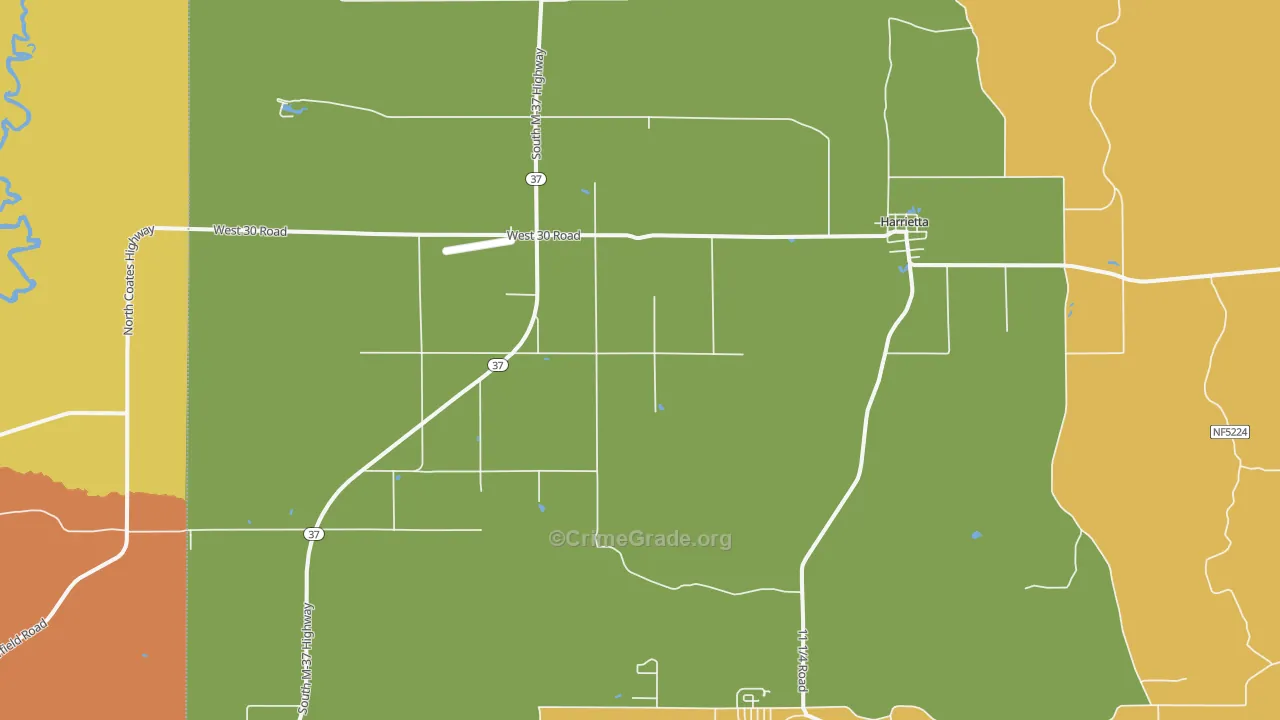 Harrietta, MI Map of Burglary Rates