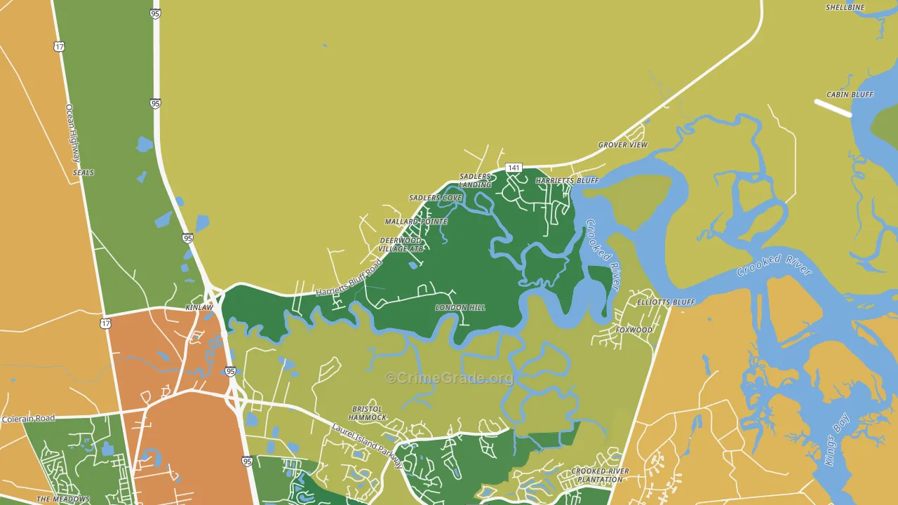 Harrietts Bluff, GA Map of Burglary Rates