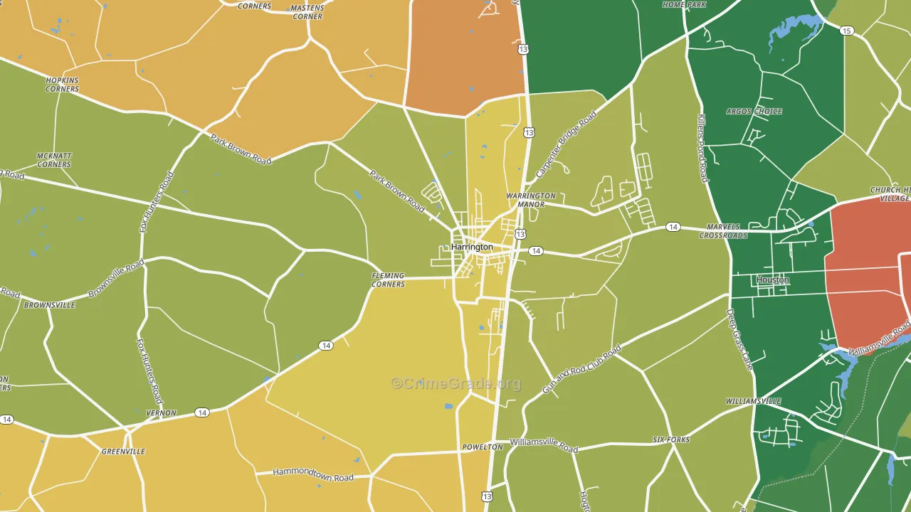 Harrington, DE Map of Burglary Rates
