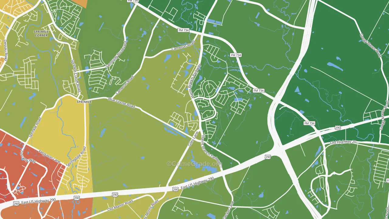Harris Branch, Austin, TX Map of Burglary Rates