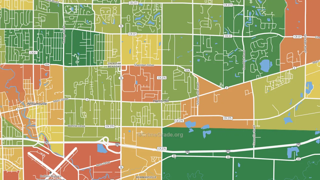 Harris Hill, NY Map of Burglary Rates