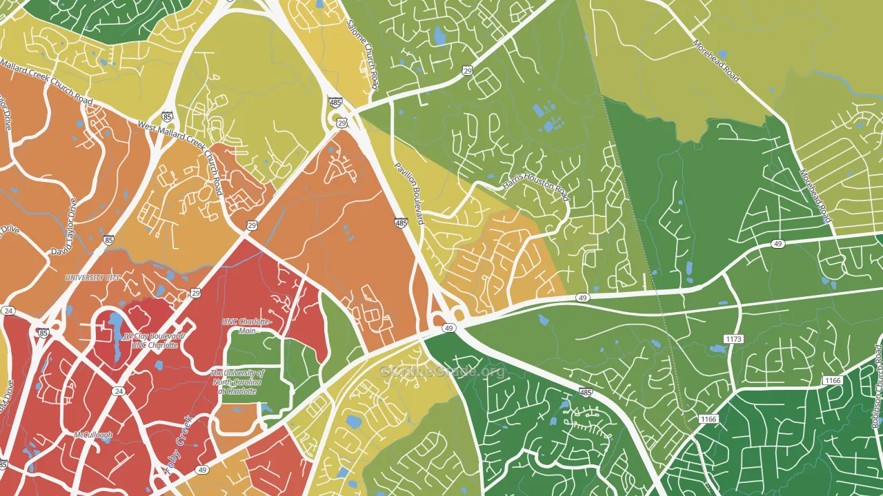 Harris-Houston, Charlotte, NC Map of Burglary Rates