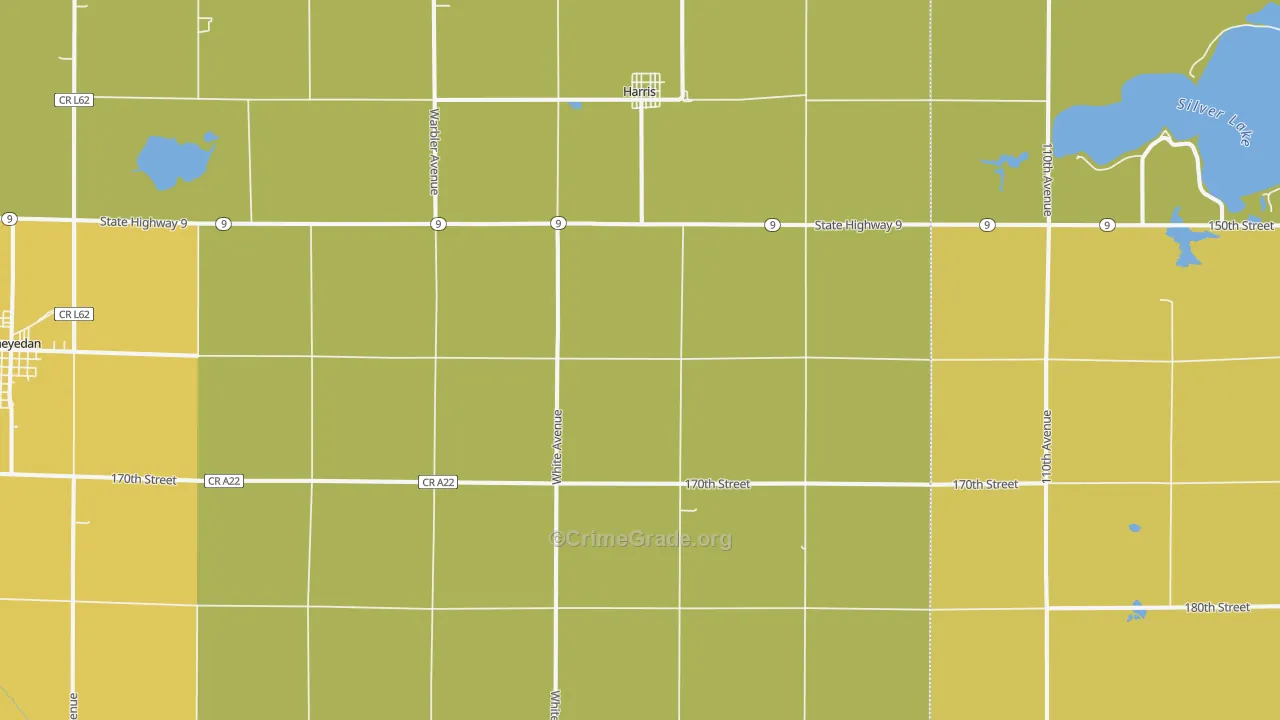 Harris, IA Map of Burglary Rates