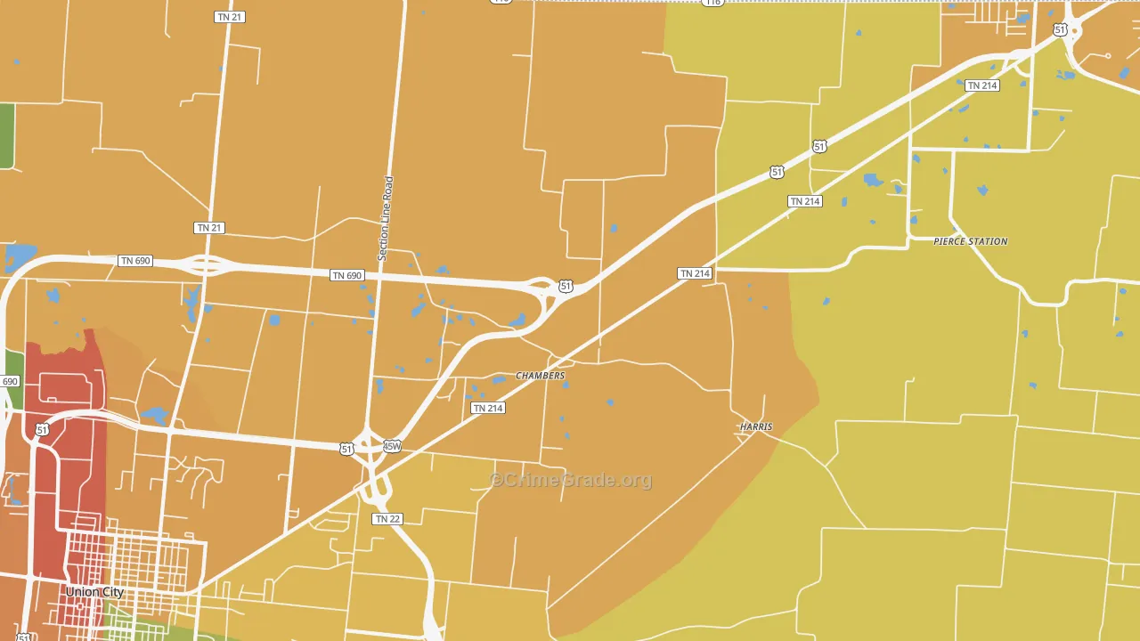 Harris, TN Map of Burglary Rates