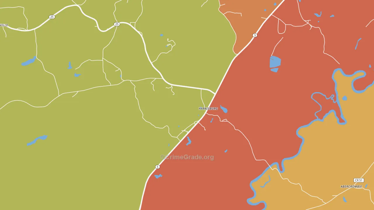 Harrisburg, AL Map of Burglary Rates