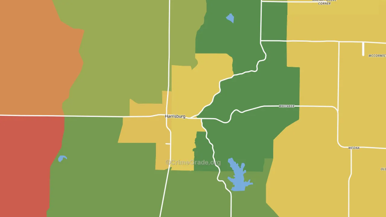 Harrisburg, AR Map of Burglary Rates