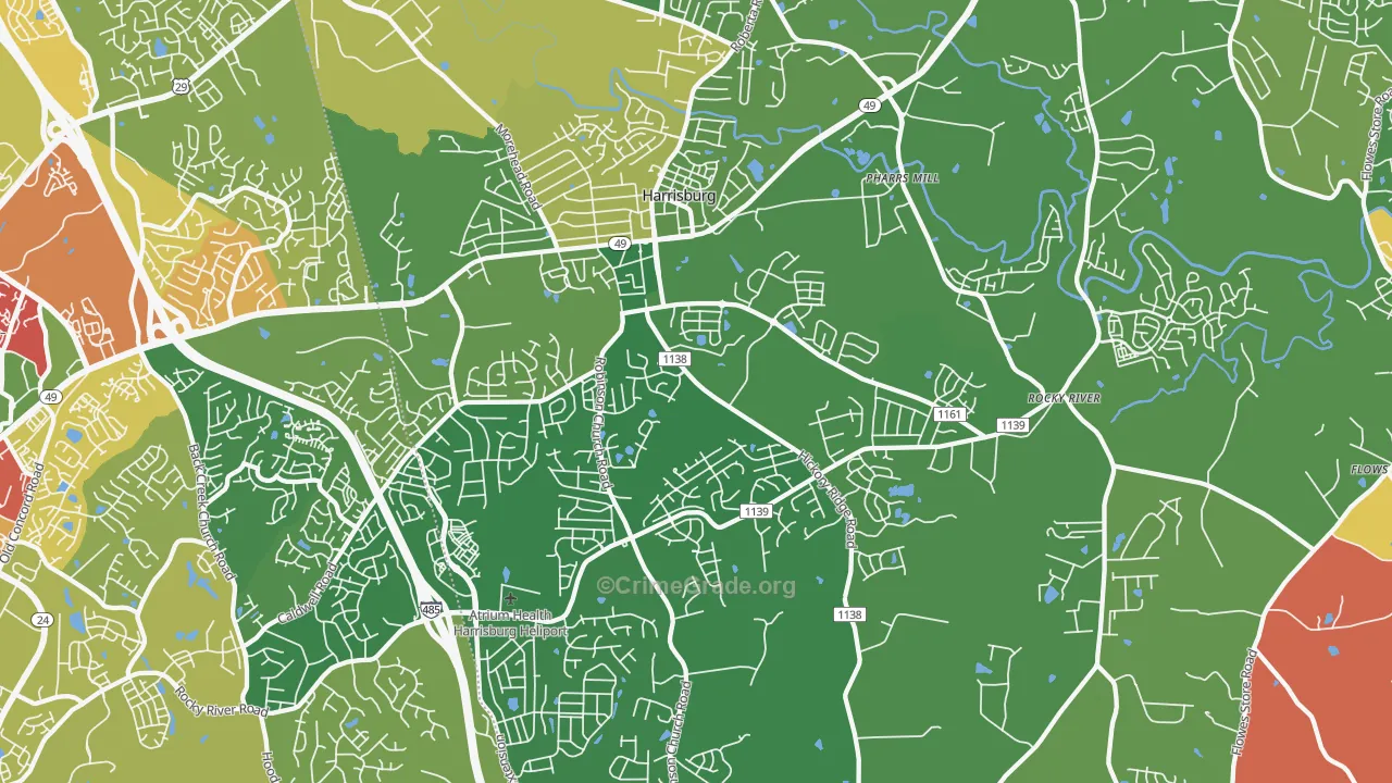 Harrisburg, NC Map of Burglary Rates