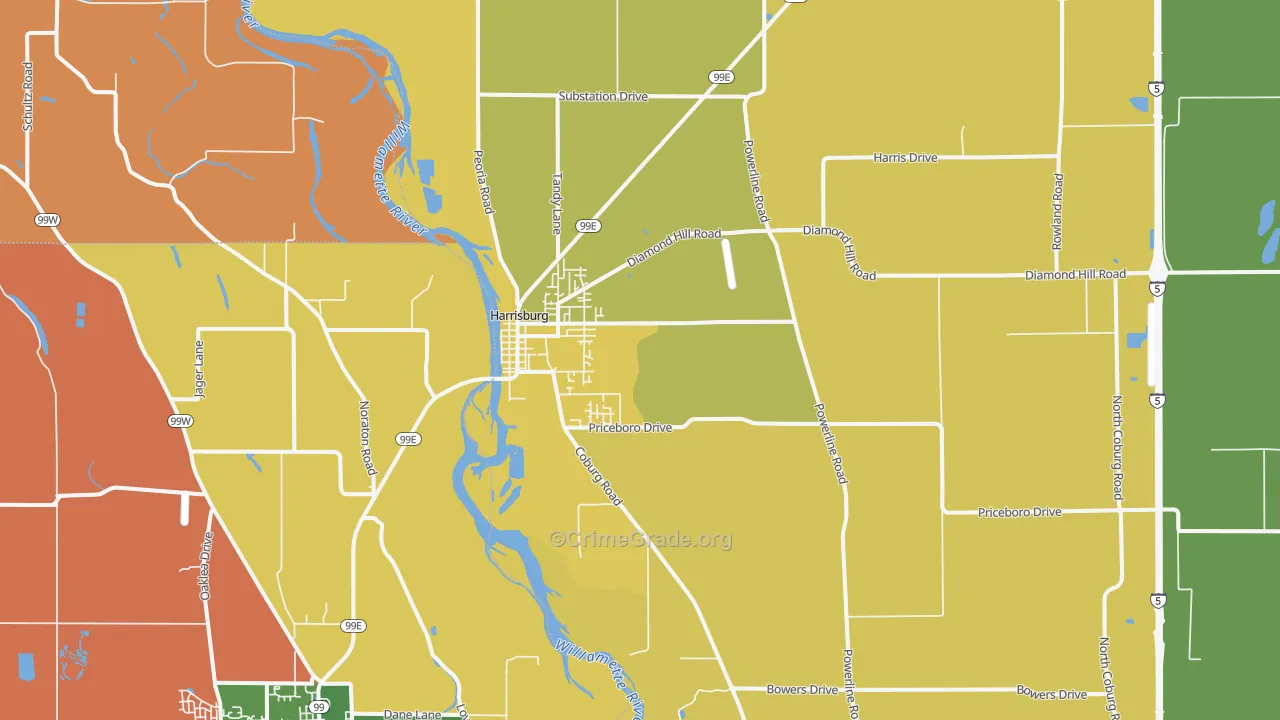 Harrisburg, OR Map of Burglary Rates
