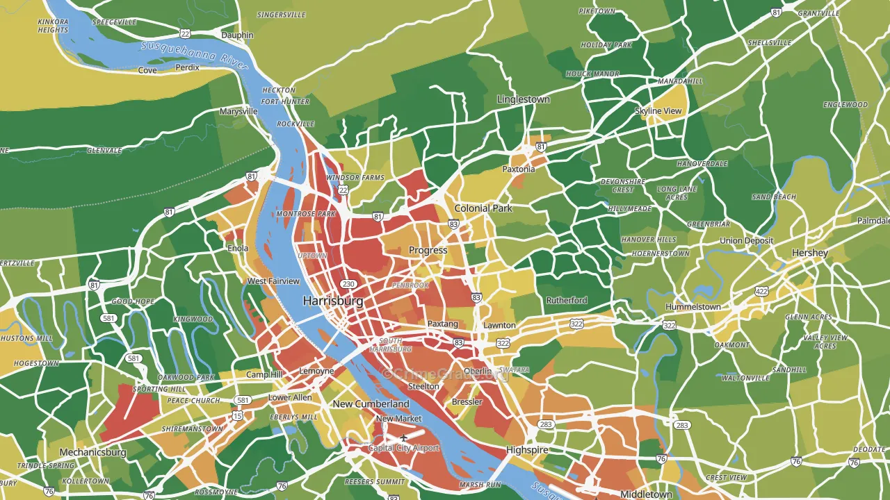 Harrisburg, PA Map of Burglary Rates