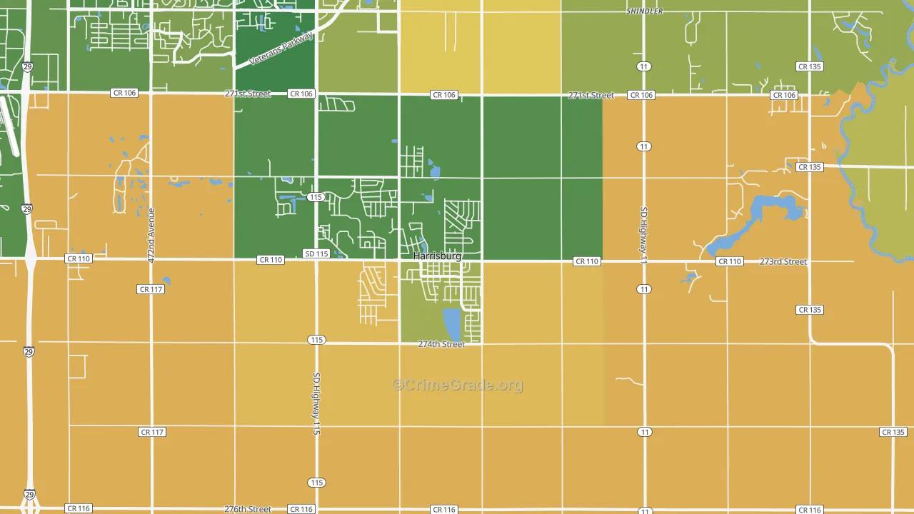 Harrisburg, SD Map of Burglary Rates