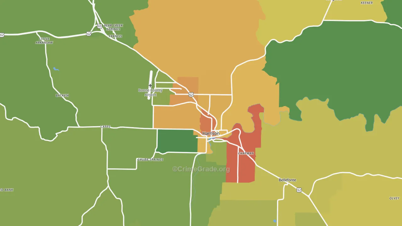 Harrison, AR Map of Burglary Rates