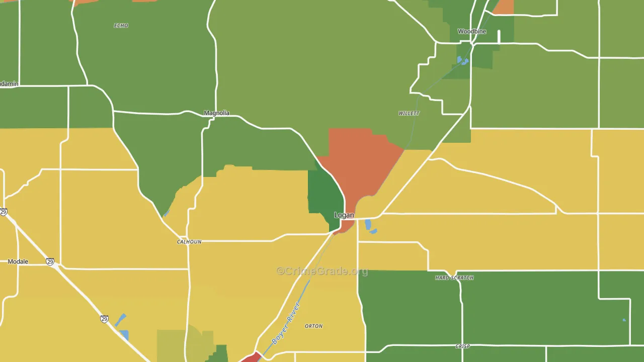 Harrison County, IA Map of Burglary Rates