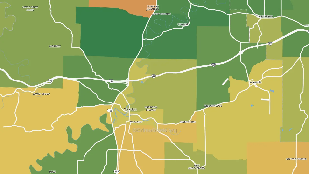 Harrison County, IN Map of Burglary Rates
