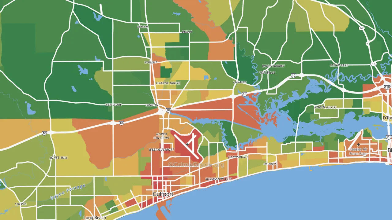 Harrison County, MS Map of Burglary Rates