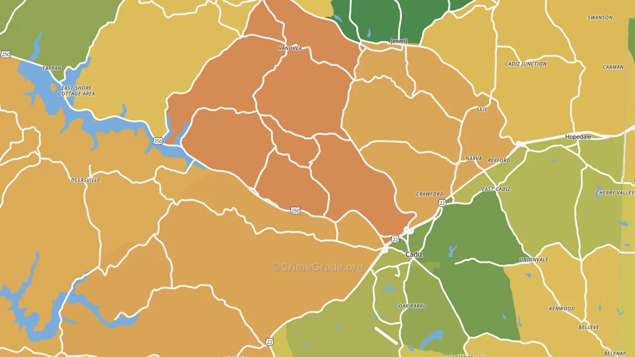 Harrison County, OH Map of Burglary Rates