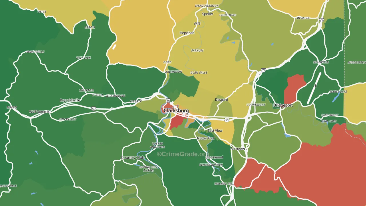 Harrison County, WV Map of Burglary Rates