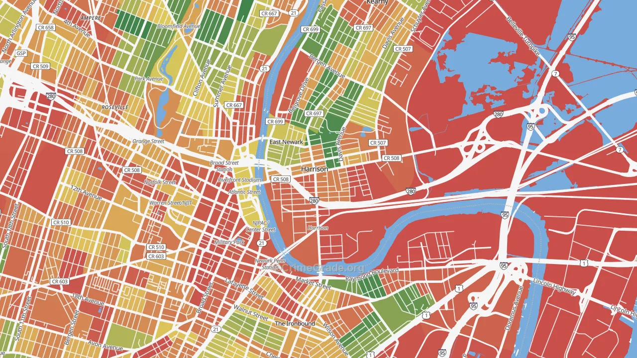 Harrison, NJ Map of Burglary Rates
