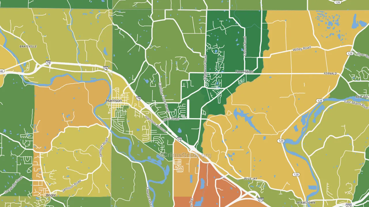 Harrison, OH Map of Burglary Rates