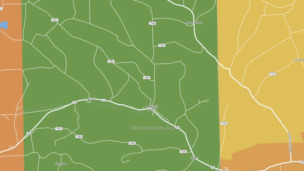 Harrison Valley, PA Map of Burglary Rates